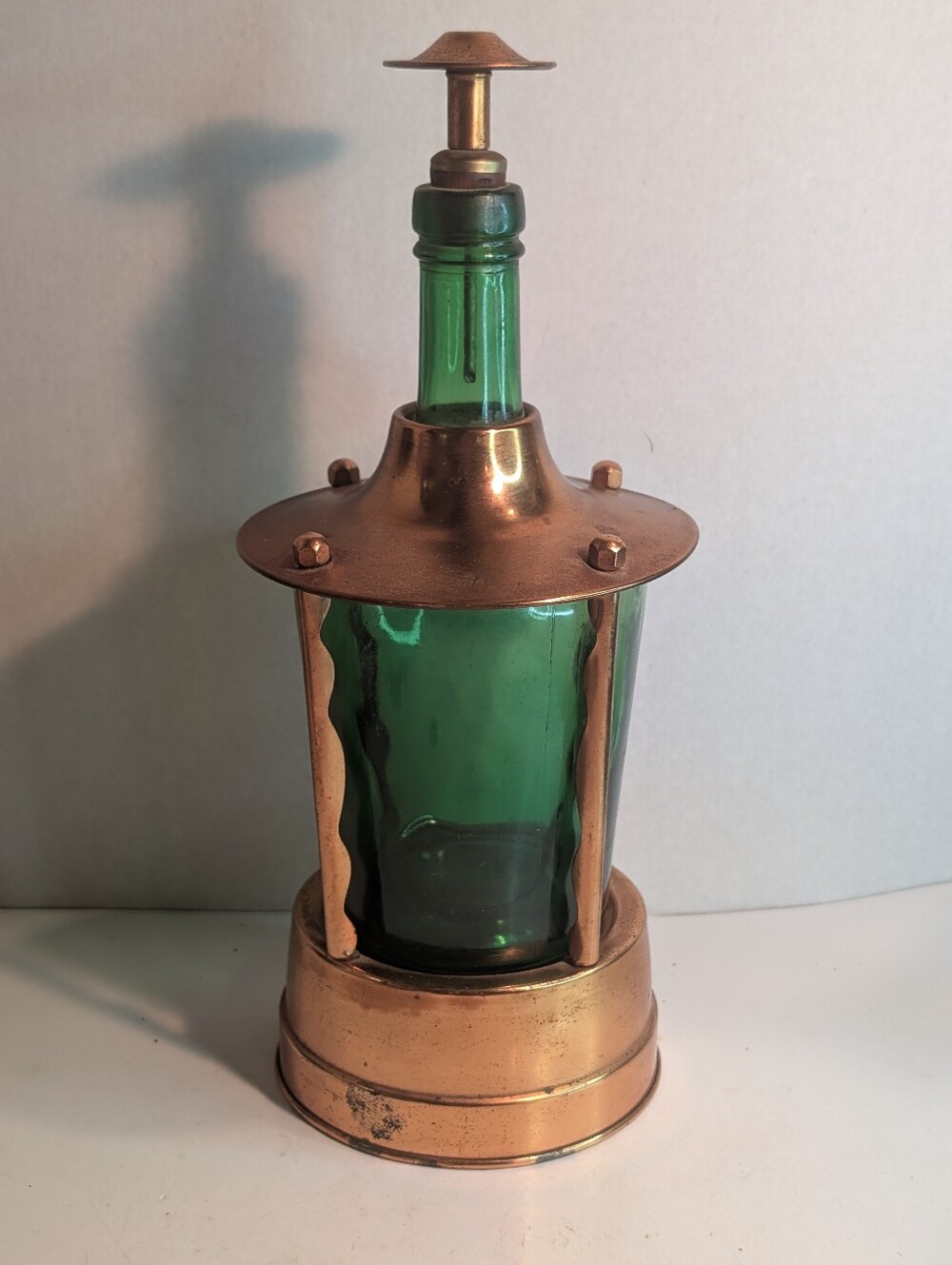 Green Glass & Copper Lantern/decanter Reuge Made In Germany Music Box